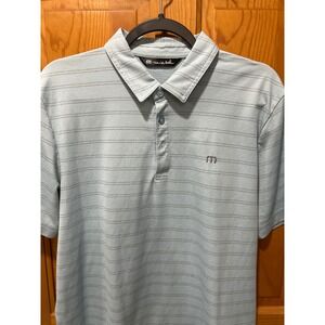 Travis Mathew Mens Striped Golf Polo Shirt Blue Short Sleeve Button Up Size L